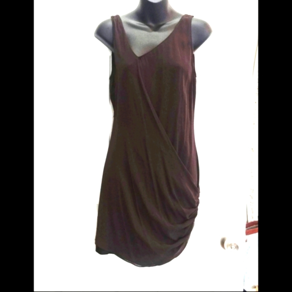Alice+Olivia Silk Minidress Diagonal Neck Side Ruching Dark Chocolate Fits Small